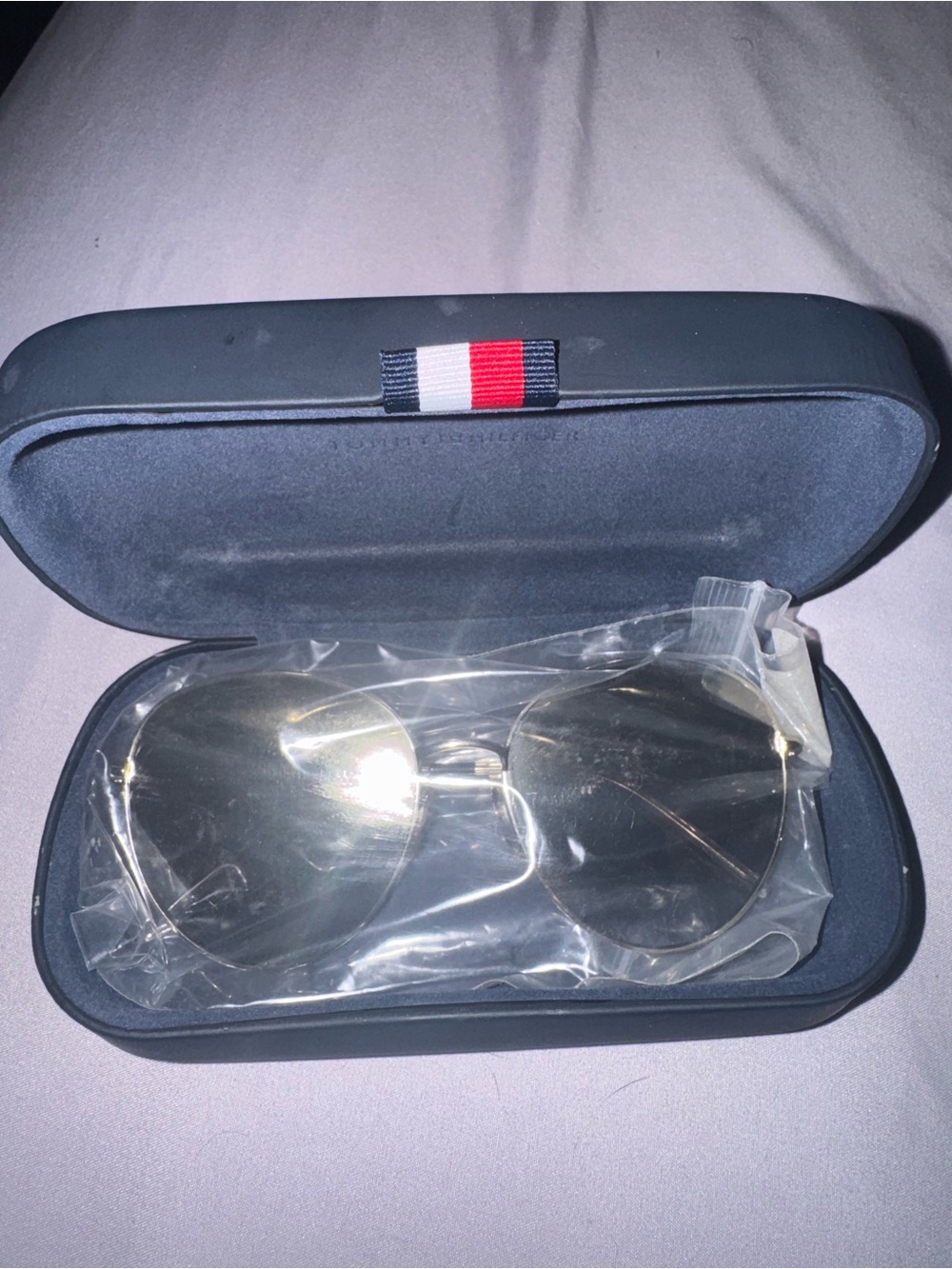 Tommy Hilfiger Gold Aviator Sunglasses with Navy Case